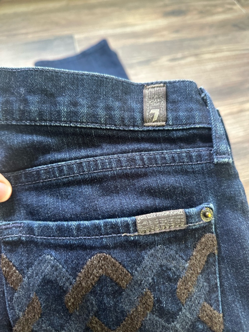 7 For All Mankind Dark Blue Flare Jeans with Embroidered Back Y2K Vintage Bootcu - Picture 15 of 16